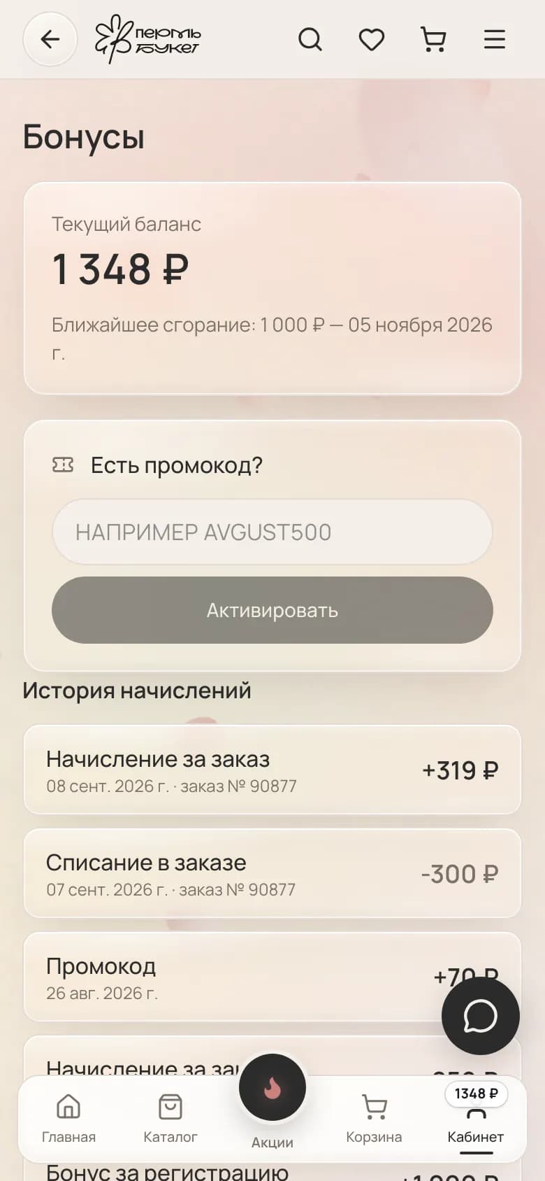 Бонусный счёт: баланс, срок сгорания, история начислений — на телефоне