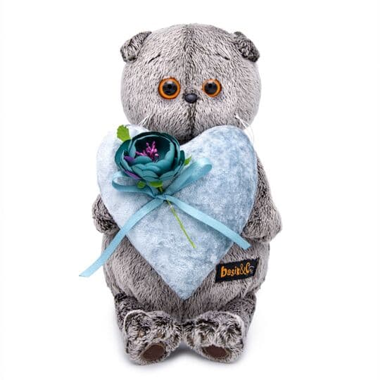 Кот Басик с сердцем из бархата 30 см