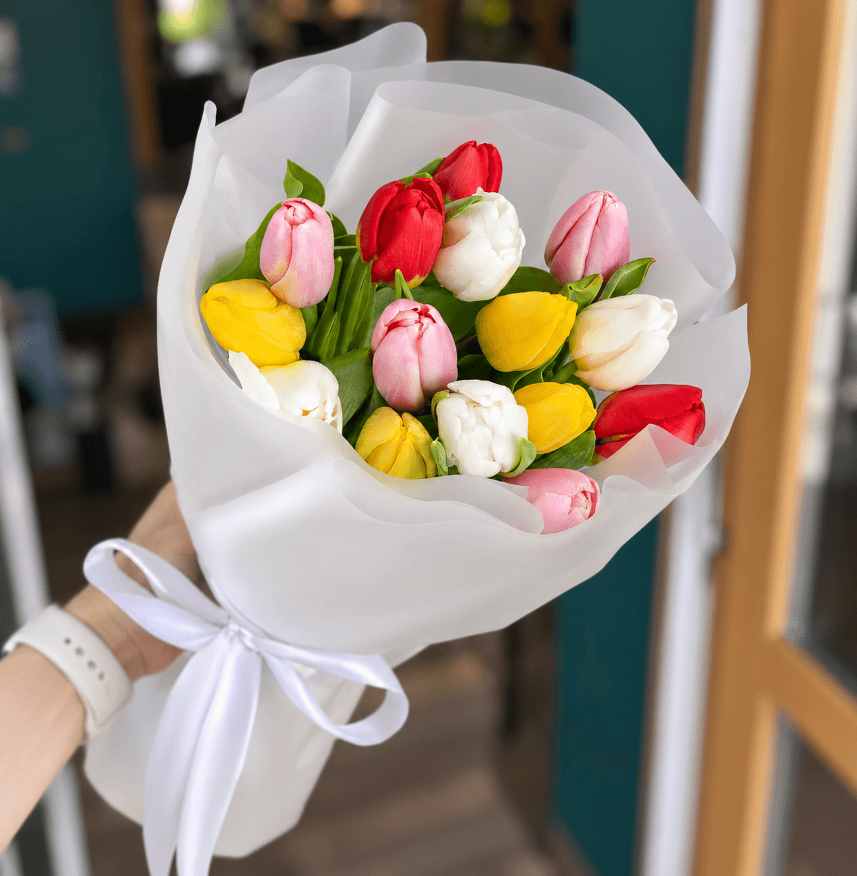 Букет из 15 розовых тюльпанов
